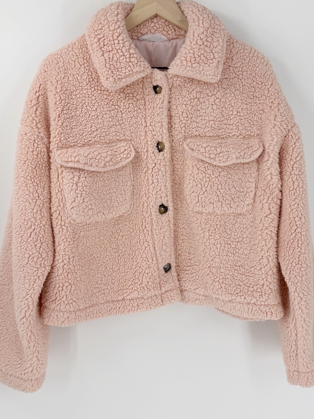Double Zero Light Pink Cropped Sherpa Fleece Jacket Size M